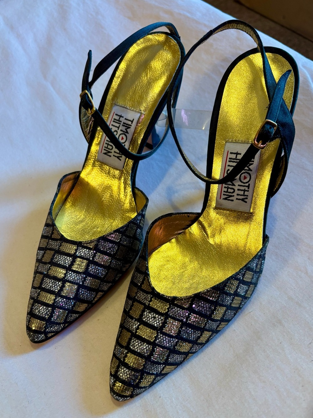 Timothy Hitsman Picasso Mosaico Gold Silver Slingback Heels